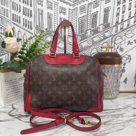 Louis Vuitton Red and Brown Satchel - Picture 1 of 8